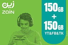 Zain Internet Recharge Card 150GB + 150GB YT&FB&TK For 3 Months